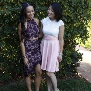 High Waist Pleated Lace Mini A-Line Dress